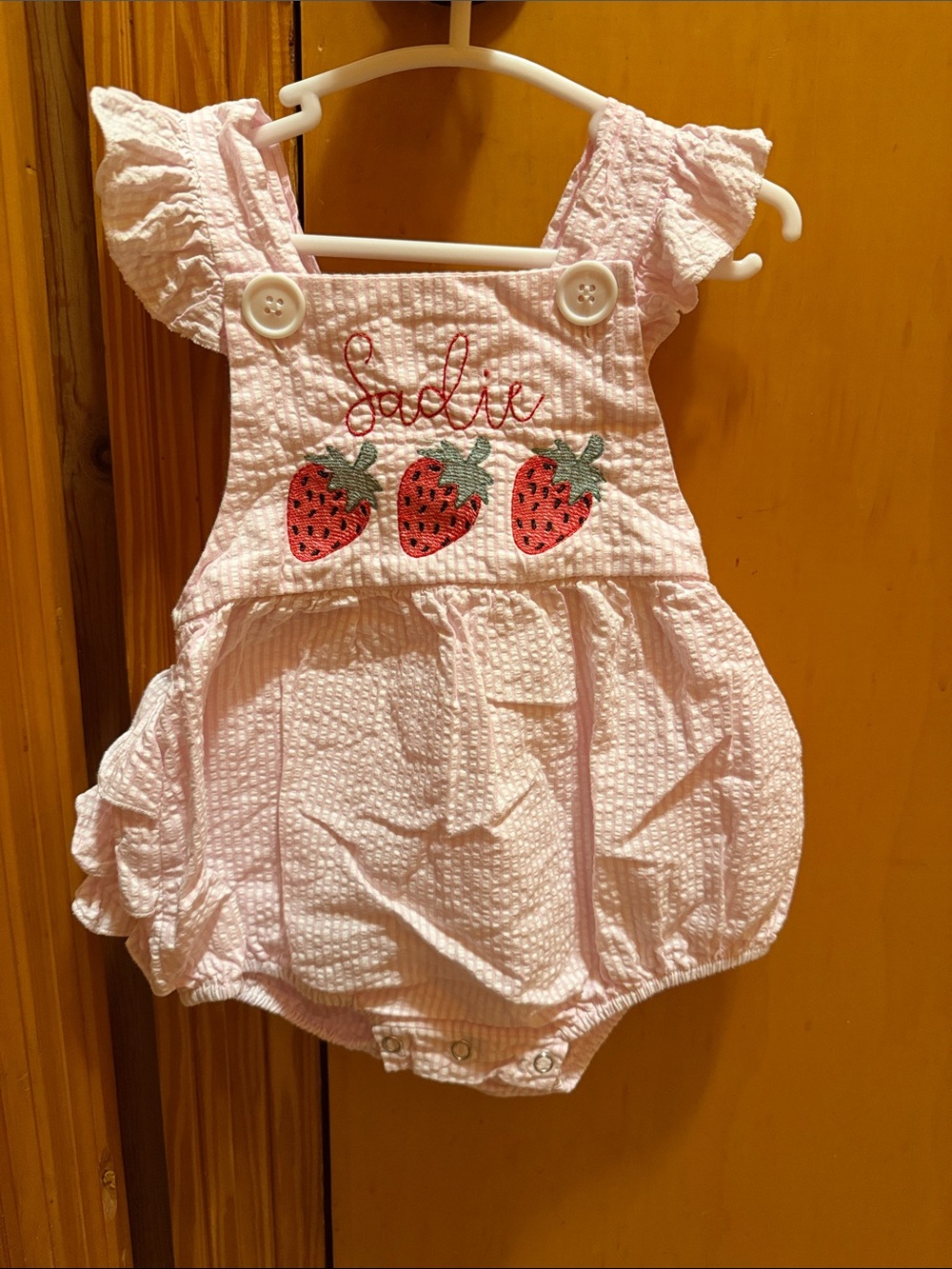 Pink Strawberry Embroidered Baby Romper